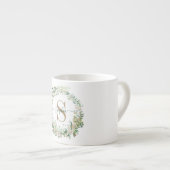 Mug à expresso avec monogramme botanique élégant e (Devant droit)