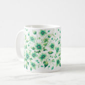Mug à fleurs vertes/Design floral vert élégant (Devant gauche)