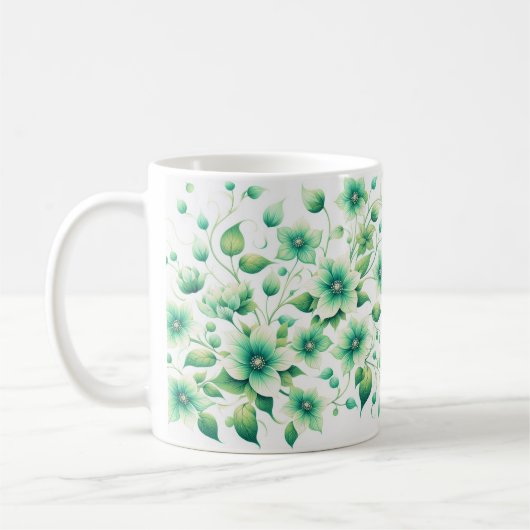 Mug à fleurs vertes/Design floral vert élégant (Gauche)