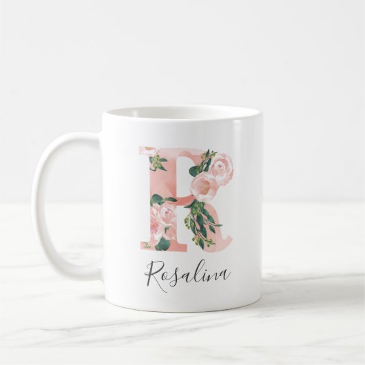 Mug à initiale aquarelle florale - R (Gauche)
