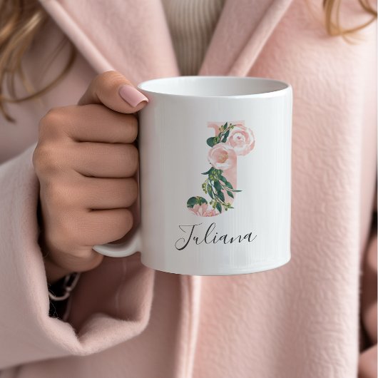 Mug à initiale en aquarelle florale - J
