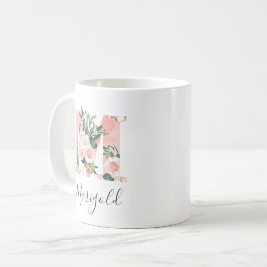 Mug à initiale en aquarelle florale - M (Devant gauche)