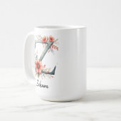 Mug à initiale florale personnalisée, cadeau pour  (Devant gauche)