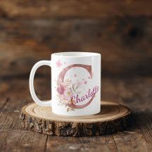 Mug à initiale florale personnalisée – Lettre C