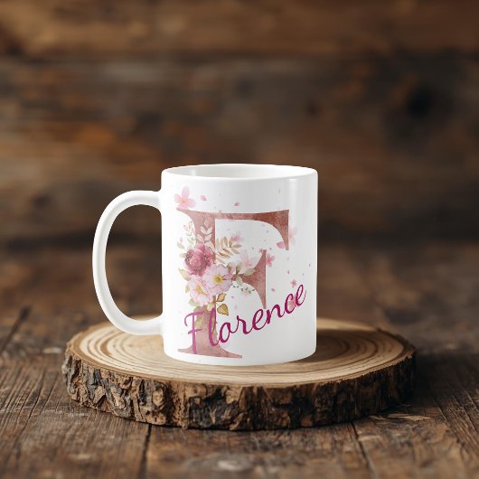 Mug à initiale florale personnalisée – Lettre F