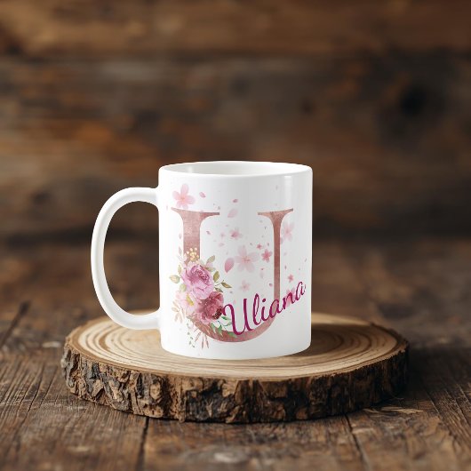 Mug à initiale florale personnalisée – Lettre U
