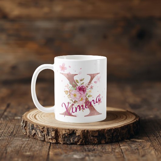 Mug à initiale florale personnalisée – Lettre X