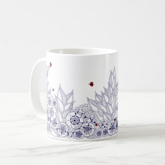 Mug à la frontière florale bleue (Devant gauche)
