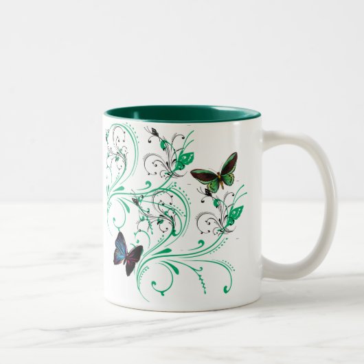 Mug à la vigne et de beaux papillons verts (Droit)