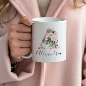 Mug à l'aquarelle florale initiale - A