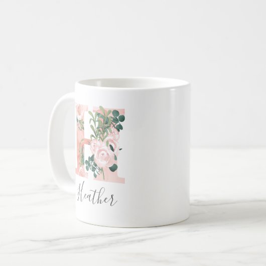 Mug à l'aquarelle florale initiale - H (Devant gauche)