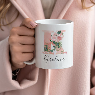 Mug à l'aquarelle florale initiale - K