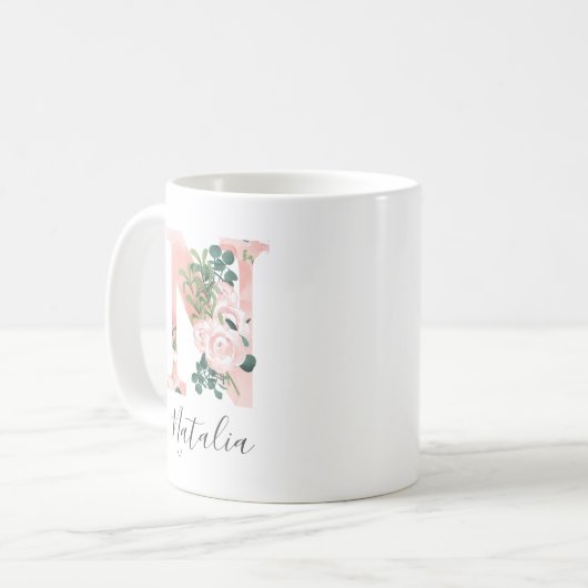 Mug à l'aquarelle florale initiale - N (Devant gauche)