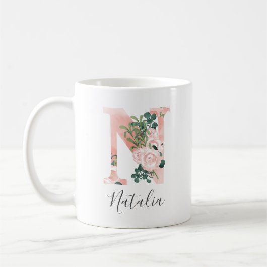 Mug à l'aquarelle florale initiale - N (Gauche)
