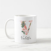 Mug à l'aquarelle florale initiale - V (Gauche)