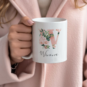 Mug à l'aquarelle florale initiale - W