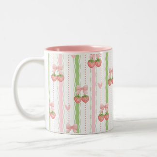 Mug à l'arc de fraise mignon rose vert à rayures o