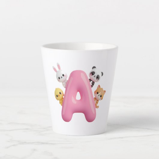 Mug à latte en céramique Lettre A Ballon Rose 3D (Devant)