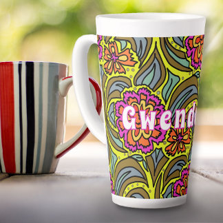 Mug à latte haut personnalisé avec motif d'art flo