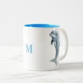 Mug à l'initiale turquoise et dauphin mignon moder (Devant droit)