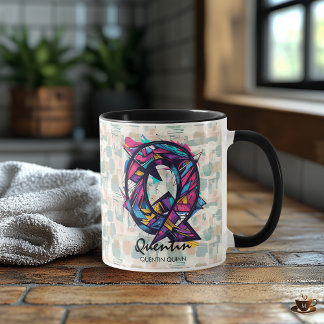 Mug à monogramme abstrait vif - Q pour Quentin