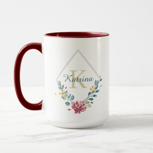 Mug à monogramme floral aquarelle (Gauche)