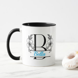 Mug à monogramme floral personnalisé avec la lettr