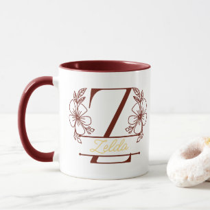 Mug à monogramme floral personnalisé avec la lettr