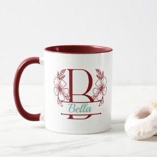 Mug à monogramme floral personnalisé Lettre B - Su