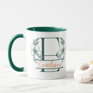 Mug à monogramme floral personnalisé Lettre E - Su
