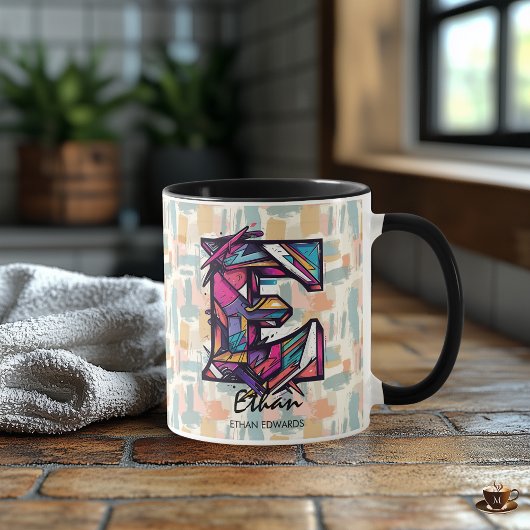 Mug à monogramme géométrique frappant - E pour Eth