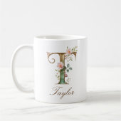 Mug à monogramme T floral or élégant (Gauche)