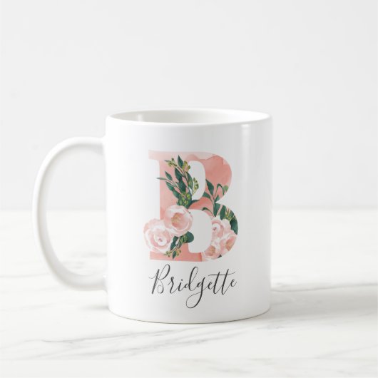 Mug à motif aquarelle florale initiale - B (Gauche)