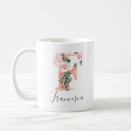 Mug à motif aquarelle florale initiale - F (Gauche)