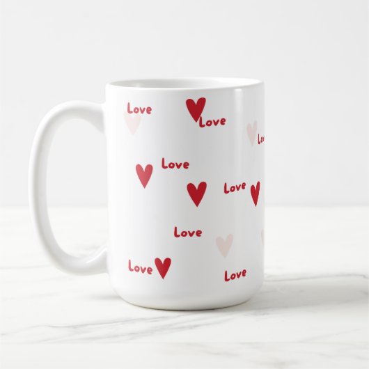 Mug à motif 'Cœurs rouges mignons' et 'Amour' (Gauche)