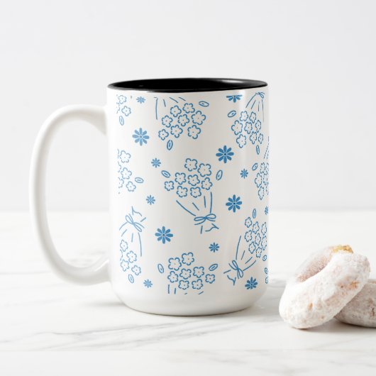 Mug à motif de bouquets de fleurs bleues (Avec donut)