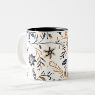 Mug à motif floral bleu et or élégant