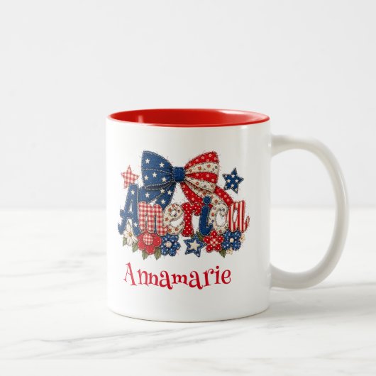 Mug à motif floral de faux quilt patriotique améri (Droit)