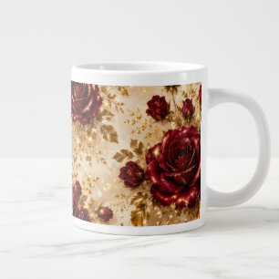 Mug à motif floral de luxe rose Bourgogne et or