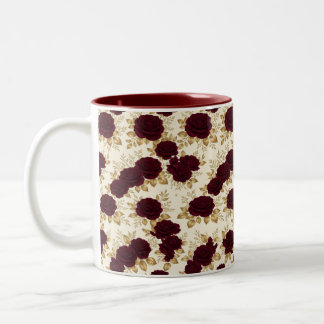 Mug à motif floral de rose de Bourgogne et or de l