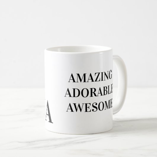 MUG A) NOM, LETTRE ET DESCRIPTION POSITIVE (Devant droit)