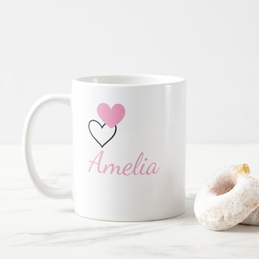 Mug à nom personnalisé en forme de cœur – Deux ton (Avec donut)