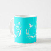 Mug à papillon bleu turquoise et blanc (Devant gauche)