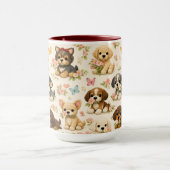 Mug à papillon floral avec un chiot mignon – Ar (Centre)