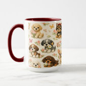 Mug à papillon floral avec un chiot mignon – Ar (Gauche)