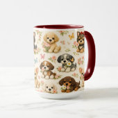 Mug à papillon floral avec un chiot mignon – Ar (Devant droit)
