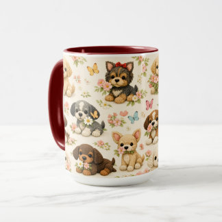 Mug à papillon floral avec un chiot mignon – Ar