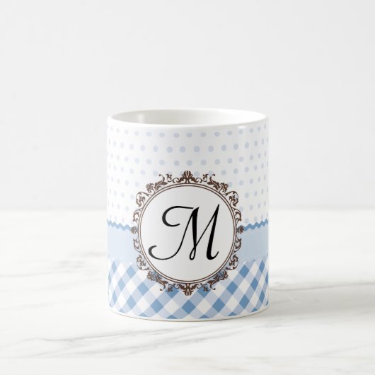 Mug À petits pois, contrôles et rayures bleus avec le (Centre)