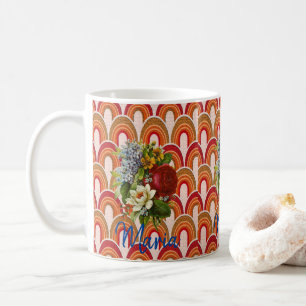Mug à rayures florales rouge orange