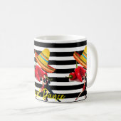 Mug à rayures noires et blanches Danse du sombrero (Devant droit)